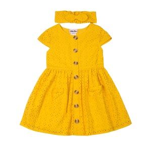 Little Girls Yellow Lace Dress W/ Headband